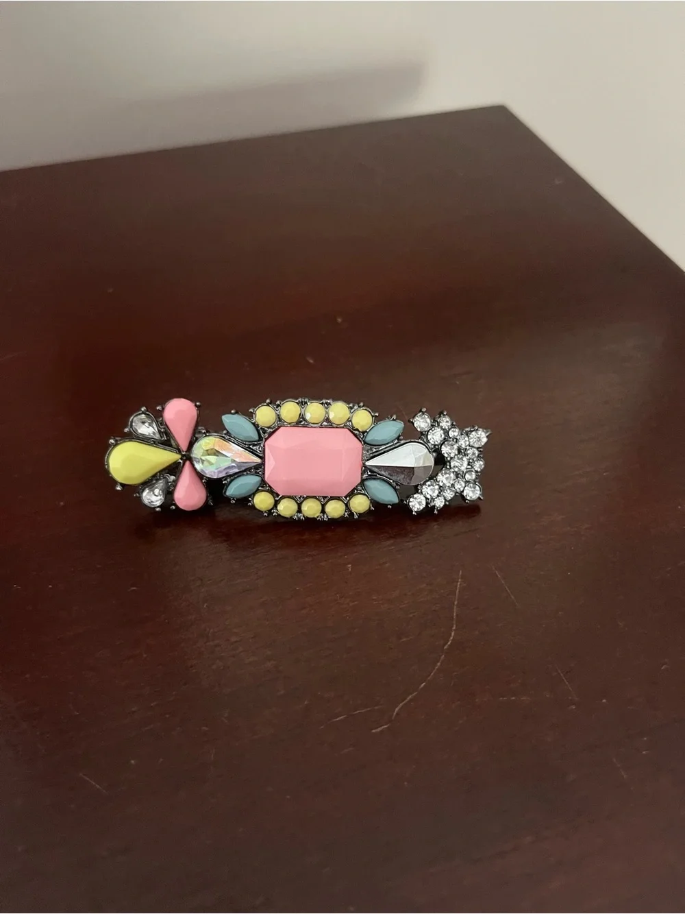 Colorful Statement Barrette Hair Clip - Pink, Yellow, Mint & Crystal